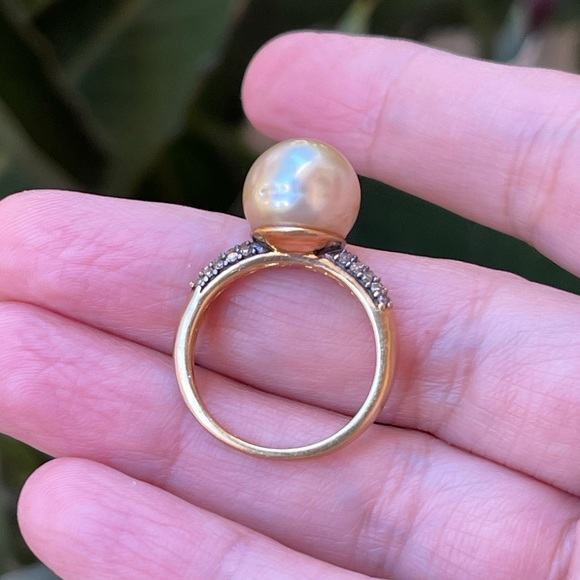 Natural champagne diamond pearl gold plated sterling silver size 8 ring - Picture 3 of 9